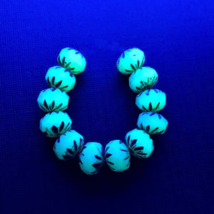 Czech glass cruller rondelle beads 12pc aqua blue opaline UV blacklight glow 9x6mm