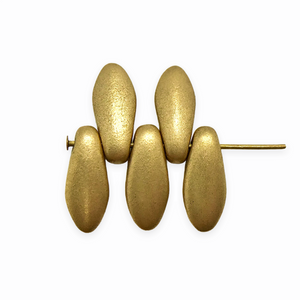 Czech glass dagger spear drop beads 54pc matte satin gold 12x5mm
