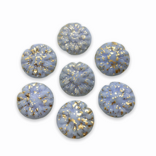 Load image into Gallery viewer, Czech glass dahlia flower beads 10pc periwinkle blue gold rain 14mm-Orange grove Beads
