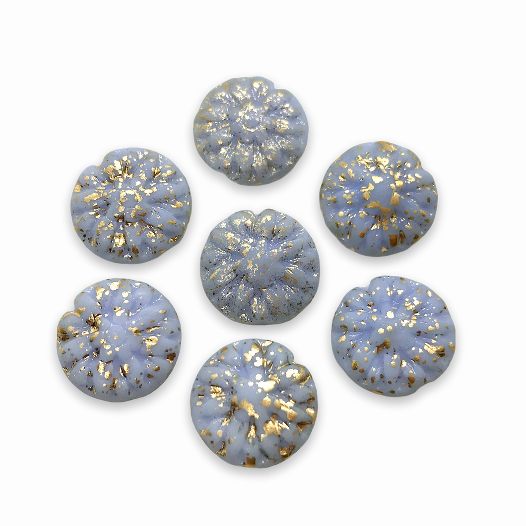 Czech glass dahlia flower beads 10pc periwinkle blue gold rain 14mm-Orange grove Beads