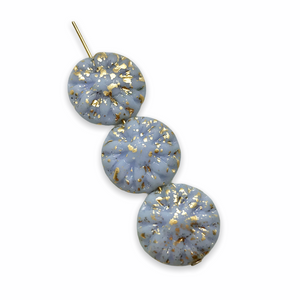Dahlia flower beads 10pc periwinkle blue gold Czech glass 14mm