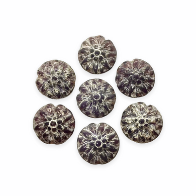 Czech glass dahlia flower beads 10pc purple silver mercury 14mm-Orange Grove Beads