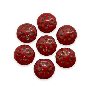 Czech glass dahlia flower beads 10pc red brown 14mm-Orange Grove Beads