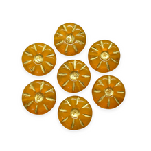 Load image into Gallery viewer, Czech glass daisy flower coin beads 10pc opaline orange with gold 12mm
