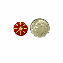 Load image into Gallery viewer, Czech glass daisy flower coin beads 10pc opaque red with gold 12mm
