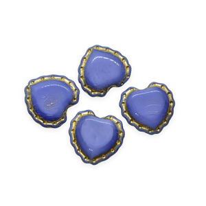 Czech glass lace edge heart flower beads charms 4pc opaque blue gold 18x17mm-Orange Grove Beads