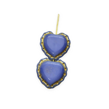 Load image into Gallery viewer, Czech glass lace edge heart flower beads 4pc blue gold 18x17mm
