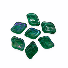 Load image into Gallery viewer, Czech glass diamond leaf beads 20pc emerald green AB 12x9mm-Orange Grove Beads
