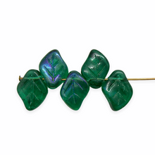 Load image into Gallery viewer, Czech glass diamond leaf beads 20pc emerald green AB 12x9mm
