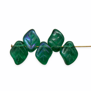Czech glass diamond leaf beads 20pc emerald green AB 12x9mm