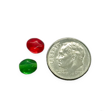 Load image into Gallery viewer, Czech glass small oval diamond beads 50pc red green Christmas mix 7x6mm
