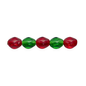 Czech glass small oval diamond beads 50pc red green Christmas mix 7x6mm