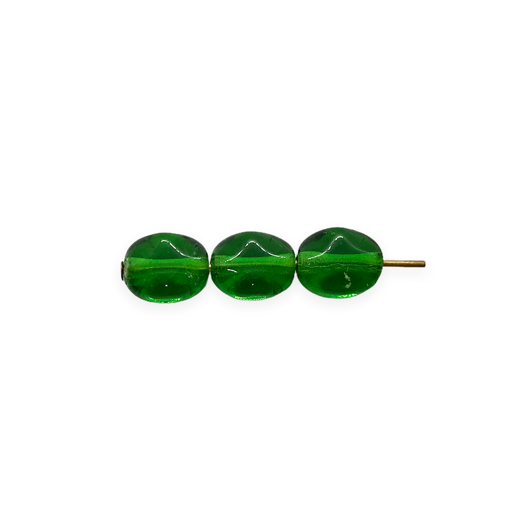 Czech glass small oval diamond beads 50pc translucent green 7x6mm