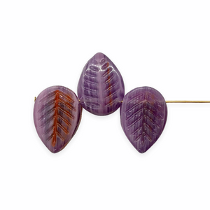 Czech glass large dogwood leaf beads 12pc purple red 16x12mm