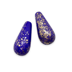 Czech glass XL teardrop drop beads 10pc Electric Indigo blue gold 20x9mm-Orange Grove Beads