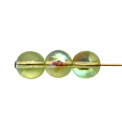 Czech pressed glass round druk beads 30pc jonquil yellow AB 8mm-Orange Grove Beads