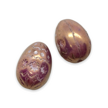 Load image into Gallery viewer, Czech glass large decorated Easter egg beads 4pc white mauve vega luster 20x14mm-Orange Grove Beads
