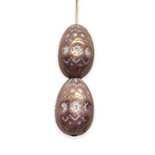Load image into Gallery viewer, Czech glass large decorated Easter egg beads 4pc white mauve vega luster 20x14mm
