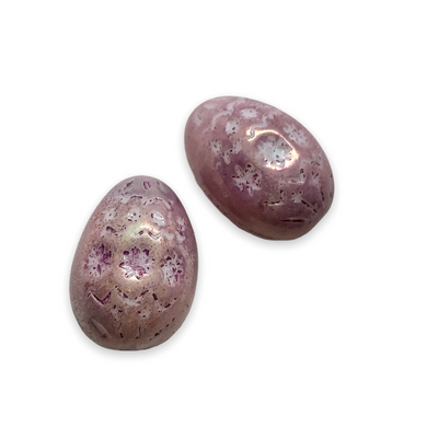 Czech glass large decorated Easter egg beads 4pc white pink luster 20x14mm-Orange Grove Beads