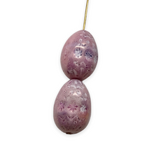 Load image into Gallery viewer, Czech glass large decorated Easter egg beads 4pc white pink luster 20x14mm
