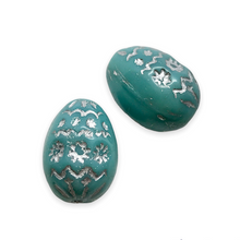 Load image into Gallery viewer, Czech glass large decorated Easter egg beads 4pc turquoise silver 20x14mm-Orange Grove Beads

