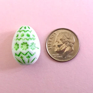 Czech glass large decorated Easter egg beads 4pc white green decor 20x14mm