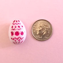 Load image into Gallery viewer, Czech glass large decorated Easter egg beads 4pc white pink decor 20x14mm
