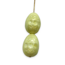 Load image into Gallery viewer, Czech glass large decorated Easter egg beads 4pc white creamy yellow luster 20x14mm
