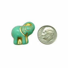 Load image into Gallery viewer, Czech glass elephant beads 4pc turquoise gold 20mm
