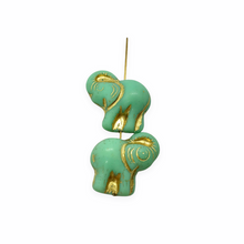 Load image into Gallery viewer, Czech glass elephant beads 4pc turquoise gold 20mm
