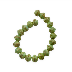 Czech glass English cut beads 20pc artichoke green picasso luster 8mm-Orange Grove Beads