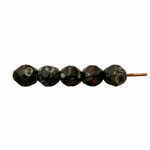 Czech glass English cut beads 50pc jet black picasso 4mm-Orange Grove Beads