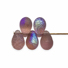 Load image into Gallery viewer, Czech glass etched teardrop beads 25pc amethyst purple AB 9x6mm
