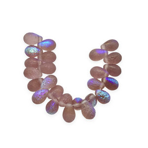 Czech glass etched teardrop beads 25pc amethyst purple AB 9x6mm-Orange Grove Beads