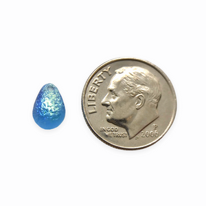 Czech glass acid etched teardrop beads 25pc aqua blue AB 9x6mm