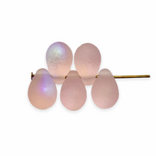 Load image into Gallery viewer, Czech glass etched teardrop beads 25pc translucent pink AB 9x6mm
