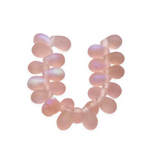 Load image into Gallery viewer, Czech glass etched teardrop beads 25pc translucent pink AB 9x6mm-Orange Grove Beads
