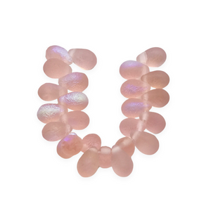Czech glass etched teardrop beads 25pc translucent pink AB 9x6mm-Orange Grove Beads