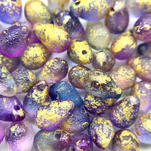 Load image into Gallery viewer, Czech glass etched teardrop beads 25pc pink purple blue with gold 9x6mm-Orange Grove Beads
