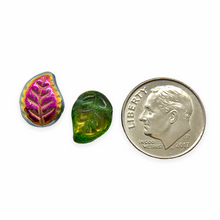 Load image into Gallery viewer, Czech glass side drilled leaf beads 20pc translucent green Marea 12x9mm
