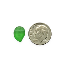 Load image into Gallery viewer, Czech glass side drilled leaf beads 20pc frosted translucent green AB 12x9mm

