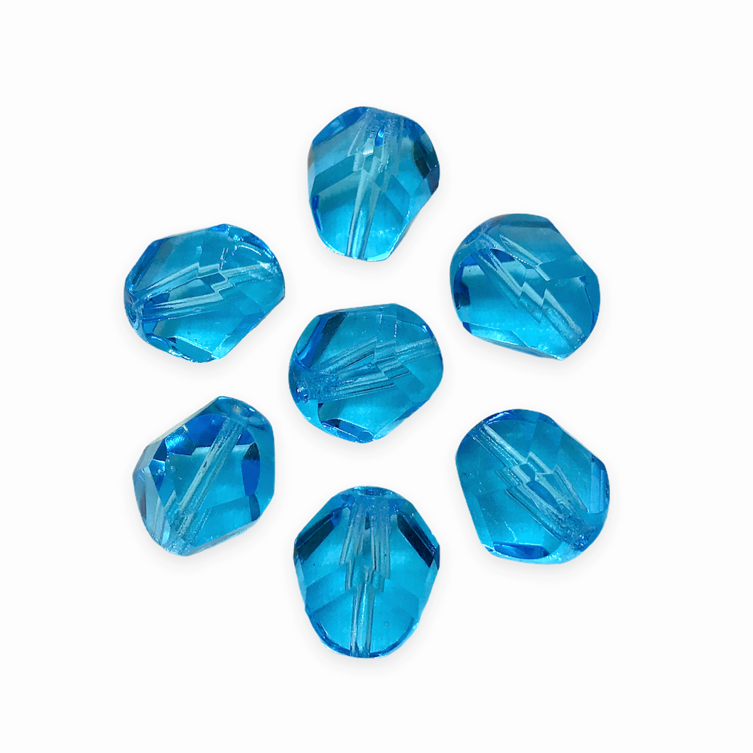 Czech glass faceted chisel cut chunky nugget beads 15pc aqua blue 12mm-Orange Grove Beads