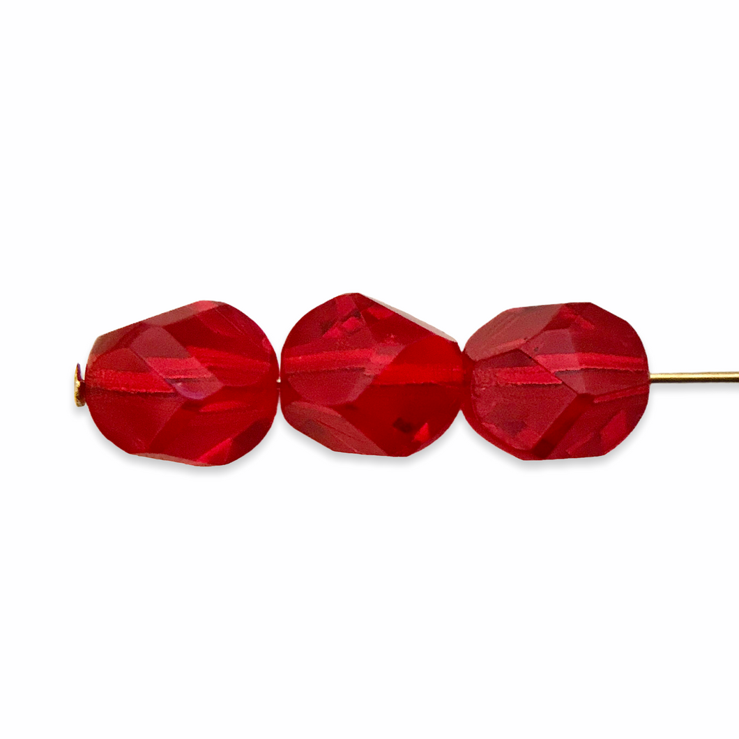 Czech glass faceted round chisel cut beads 20pc translucent ruby red 8mm