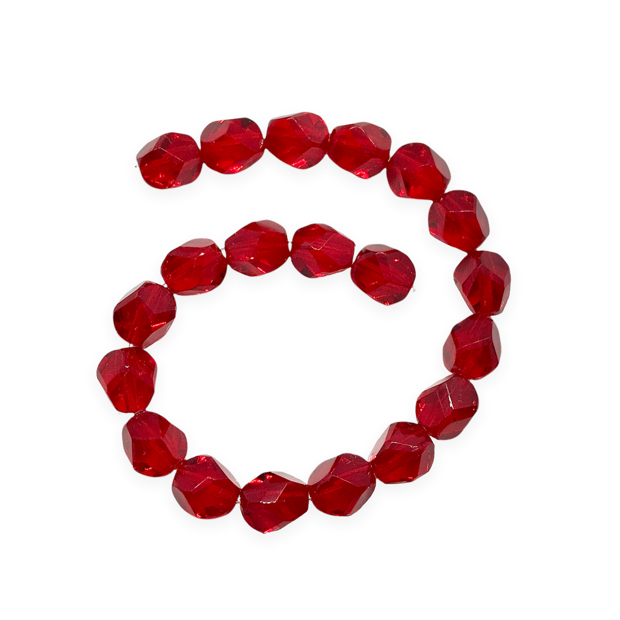 25 8mm Ruby Red, Garnet Czech glass beads, firepolished, faceted