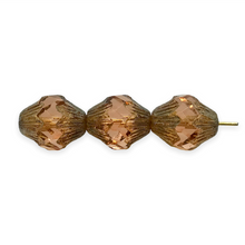 Load image into Gallery viewer, Czech glass baroque bicone beads 10pc blush topaz picasso luster 13x11mm
