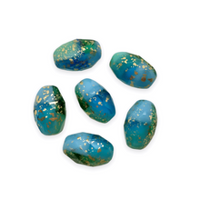Load image into Gallery viewer, Czech glass faceted oval beads 6pc Pacific blue green gold rain 12x8mm-Orange Grove Beads
