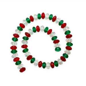 Czech glass Christmas mix faceted rondelle beads 60pc crystal green red 7x4mm-Orange Grove Beads