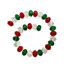 Load image into Gallery viewer, Czech glass Christmas mix faceted rondelle beads 30pc crystal green red 9x6mm #1-Orange Grove Beads
