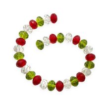 Load image into Gallery viewer, Czech glass Christmas mix faceted rondelle beads 30pc crystal green red 9x6mm #2-Orange Grove Beads
