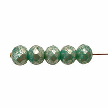 Load image into Gallery viewer, Czech glass faceted rondelle beads 25pc tea green silver mercury 7x5mm-Orange Grove Beads
